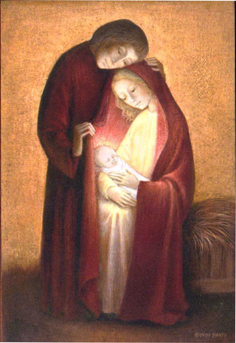 icône représentant Marie et Joseph regardant l'Enfant Jésus