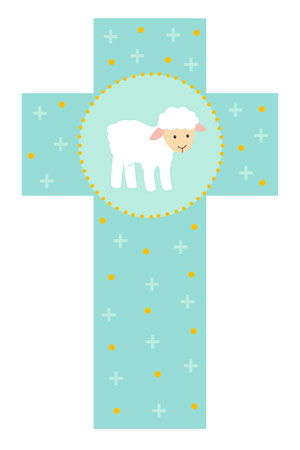 croix imagée et enfantine représentant un agneau sur fond eau