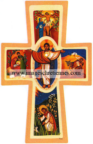 croix représentant vie et paraboles du Christ tout Amour