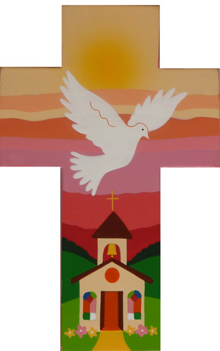 croix représentant la colombe de l'Esprit Saint veillant sur l'Eglise