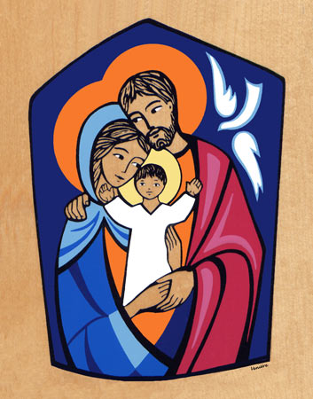 icône naïve représentant la sainte famille et la Trinité