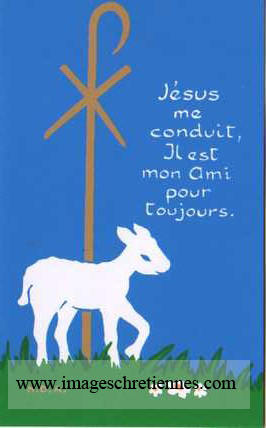 image de communion, agneau pascal sur fond bleu