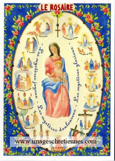 carte postale avec les mysteres du rosaire. 