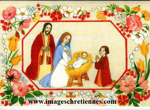 Nativité sur carte de voeux, illustration de Soeur Jacinthe 