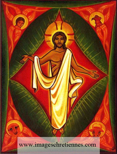 Icône du Christ ressuscité entouré de 4 anges.