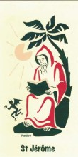 Carte double saint patron : illustration Saint Jérome + vie de Saint Jérome