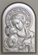 Cadeau baptême Vierge à l'enfant métal argenté embossé