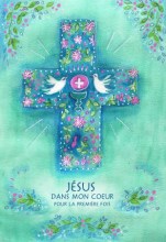  image de communion: Croix bleue fleurie