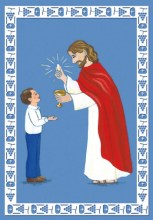 image de premiere communion ou jesus donne la communion a un garçon