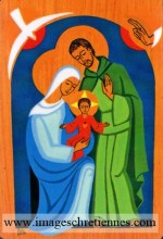 icône représentant la Sainte Famille sous protection de la Trinité