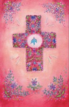  image de baptême-communion-confirmation fille : Croix rose fleurie