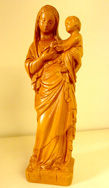Statue de la Vierge à l'oiseau couleur bois clair